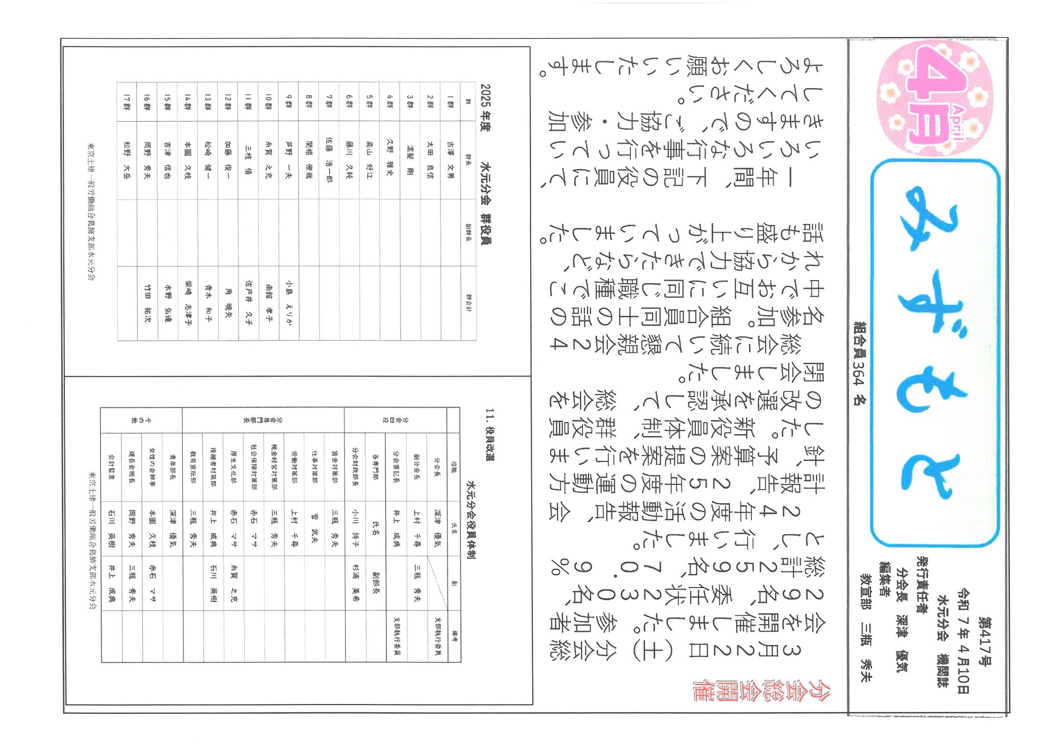 水元分会　４月号表面　417号